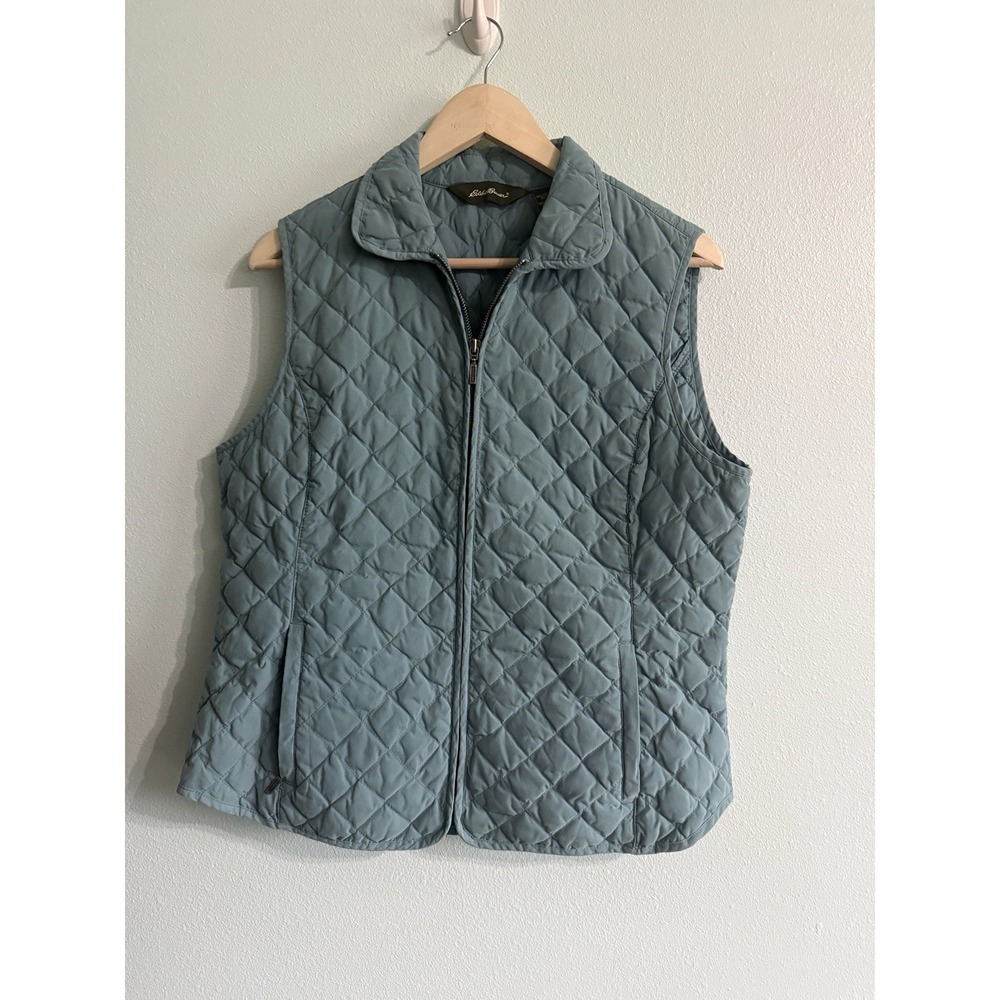 Eddie Bauer Womens Blue Diamond Quilted Goose Down Puffer Vest Large